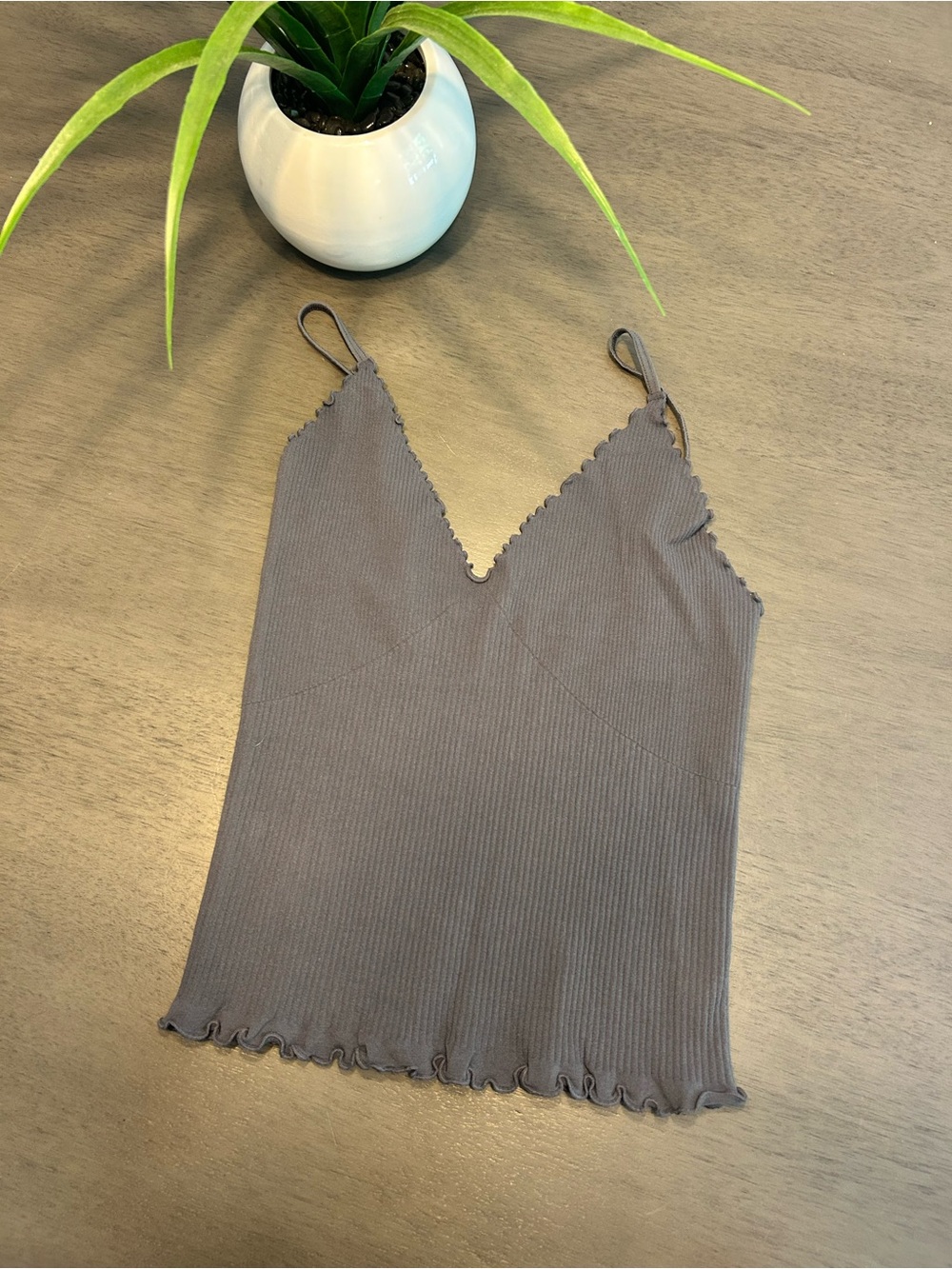 Free People Ribbed V-Neck Cami in Gray